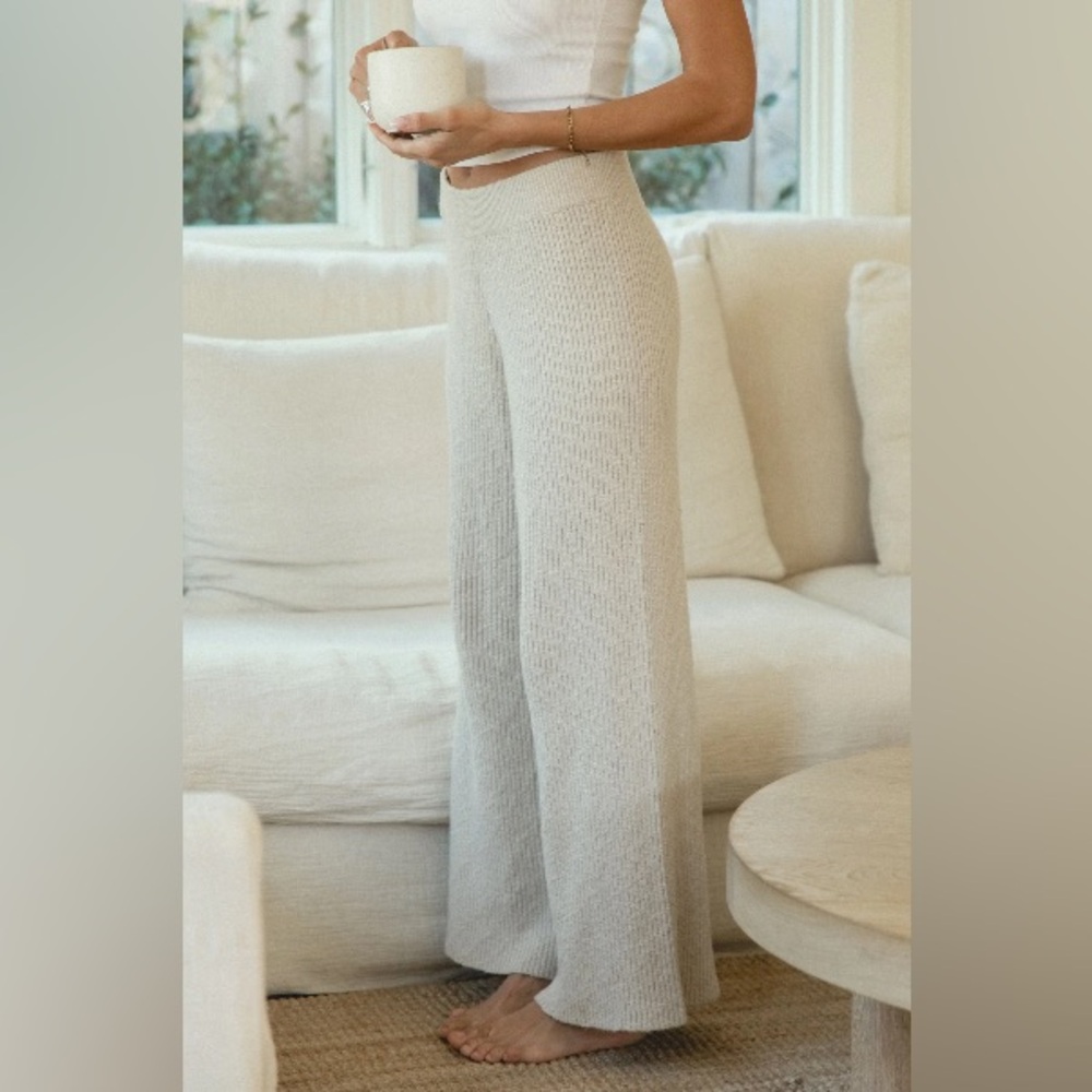 Cozy Wide-Leg Knit Pants in Light Cream
